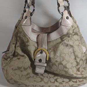 Coach Signature Beige/Pink Canvas Shoulder Bag